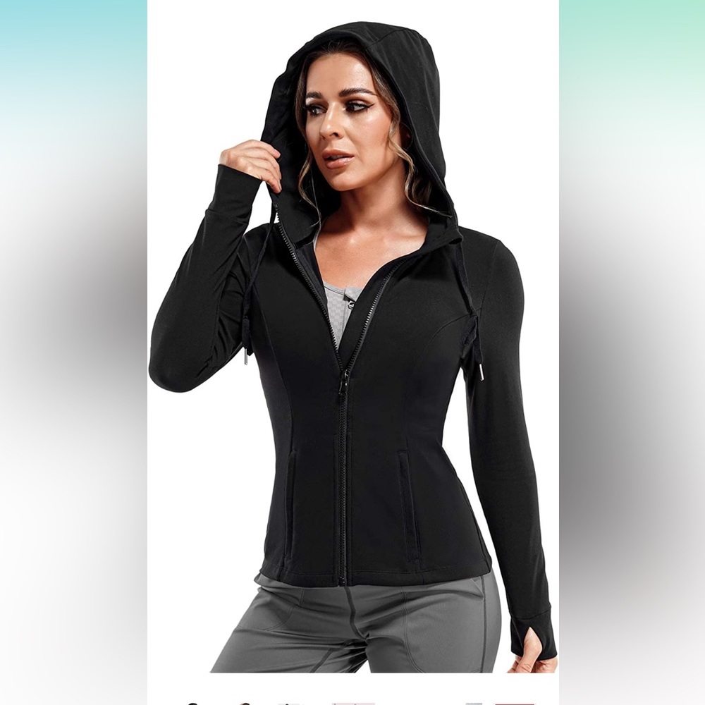 Women Full Zip Workout Sports Jackets Slim Fit Long Sleeve Yoga Track Hoodie